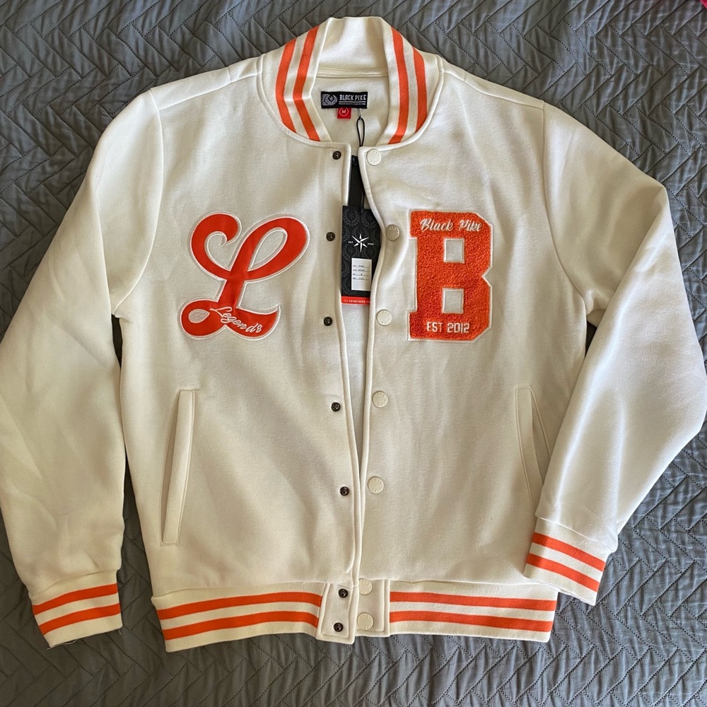 Black Pike White and Orange Varsity Jacket